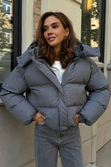 Relaxed Fit Cropped Hooded Puffer Jacket S / Grey