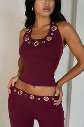 Halter Cut Out Top Slim Fit Straight Leg Pants Set