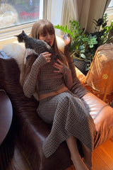 Houndstooth Print High Waist Pencil Skirt Set