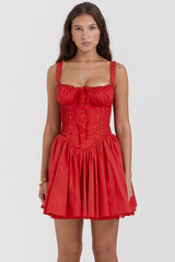 Spaghetti Strap Lace Trim Ballet A Line Sleeveless Mini Dress
