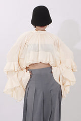 Elegant Ruffle Inserted Drop Shoulder Blouse