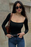 Solid Square Neck Bodycon Long Sleeve Tee