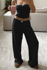 Casual Ribbed Tank Top High Waist Straight Leg Pants Set