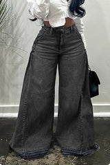 Y2K Patchwork Fringe Relaxed Long Flare Jeans