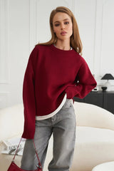 Loose Basic Knit Pullover Sweater Red / M
