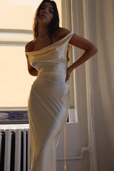 Satin Cowl Neck Backless Formal Dress