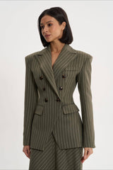 Structured Flowing Striped Fitted Two Piece Blazer Skirt Set