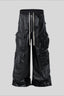 Coated Layered Pocket Flared Cargo Pants