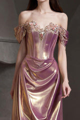 Off Shoulder Ruched Satin Elegant Prom Dress