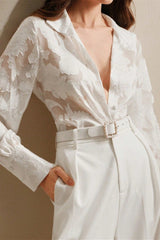 Casual Jacquard Turtleneck Blouse