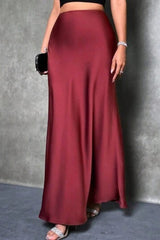 Silky Solid High Waist Satin Maxi Skirt