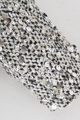 Solid Crew Neck Sequin Tweed Jacket