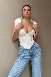 Sexy Halter Satin Corset Lace Up Cropped Tank Top