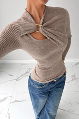 Sexy Cinched Waist Asymmetrical Cutout Sweater