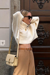 Striped Turtleneck Bell Sleeve Sweater