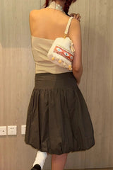 Shell Button Halter Knit Deep V Neck Tank Top