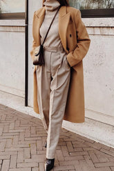 Solid Color Double Breast Lapel Overcoat