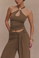 Metal Trim Halter Cutout Chic Tank Top