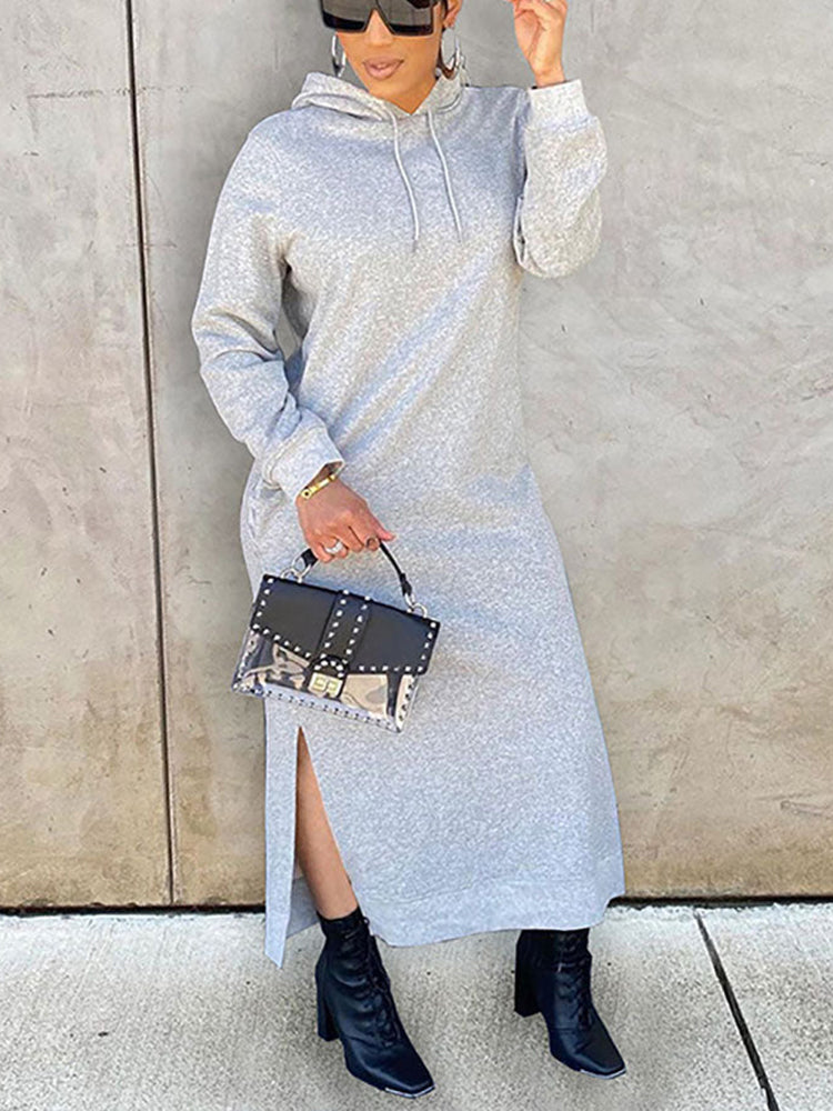 Slant Pockets Hoodie Dress Gray / M Sweatshirts & Hoodies L