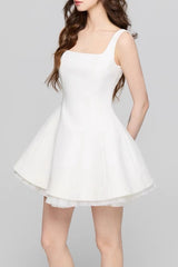 Square Neck Mesh Panel Mini Dress