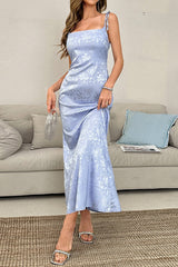 Jacquard Spaghetti Strap Backless Tie Waist Prom Dress