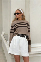 Color Block Stripe Knit Sweater
