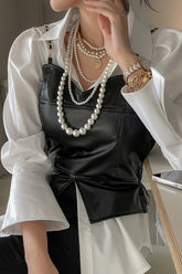 PU Leather Layering Vest Back Elastic Tank Top