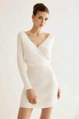 Elegant Cross Front Knit Bodycon Dress