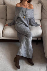 Off-Shoulder Long Sleeve Knit Bodycon Bardot Sweater Dress