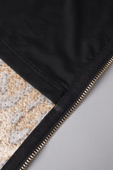 Leopard Sequin Sheer Cape Spaghetti Strap Backless Prom Dress