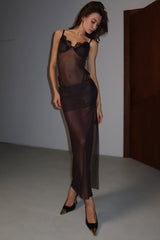 Sheer Mesh Lace Cami Top Skirt Set