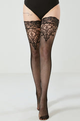 Plus Size Retro Lace Jacquard Non-Slip Thigh-High Stockings