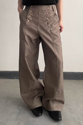 Casual Double Breasted Relaxed Wide Leg Pants