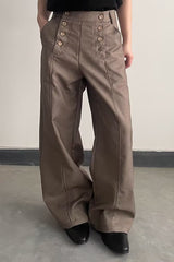 Casual Double Breasted Relaxed Wide Leg Pants
