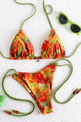 Orange Push Up Resin Bead Triangle Bikini Set