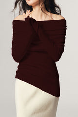 Boat Neck Wool Knit Bodycon Sweater