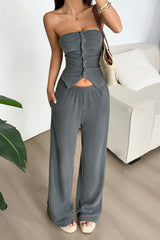Button Front Tank Top Wide Leg Pants Set