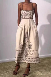 Embroidered Spaghetti Strap Boho Dress