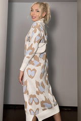 Leopard Print Turtleneck Sweater Dress Ivory / One Size