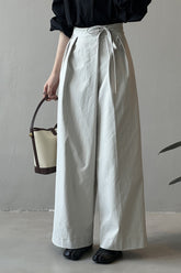 Asymmetrical Placket Tie Relaxed High Waist Long Pants