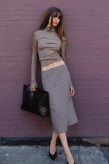 Houndstooth Print High Waist Pencil Skirt Set