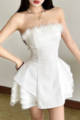 Faux Fur Bodice Asymmetric Hem Dress