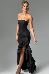 Strapless High Slit Backless Bodycon Slim Fit Elegant Prom Dress