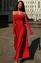Halter Neck Ball Gown Formal Dress S / Red