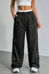 Patchwork Stripe High Waist Straight Pants