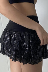 Sequin Paneled Tiered Bodycon Mini Skirt