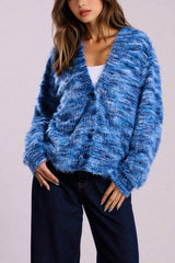 Color Blocked V Neck Cardigan S / Blue