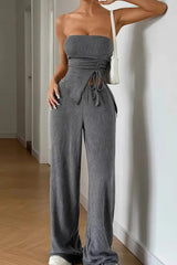 Sexy Wrap Front Split Hem Top Straight Pants Set