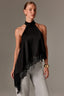 Lace Trim Asymmetric Hem Halter Top