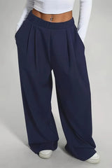 Mid Rise Pleated Fluid Wide Leg Pants